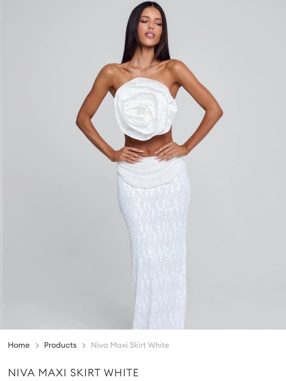 Niva White Maxi Skirt - Sequin Column Silhouette